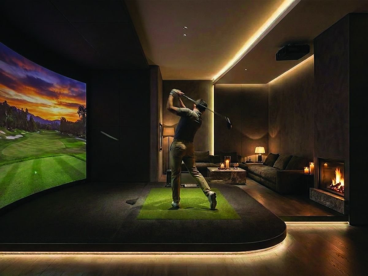 Golf simulator room at The Address by GS Wadala